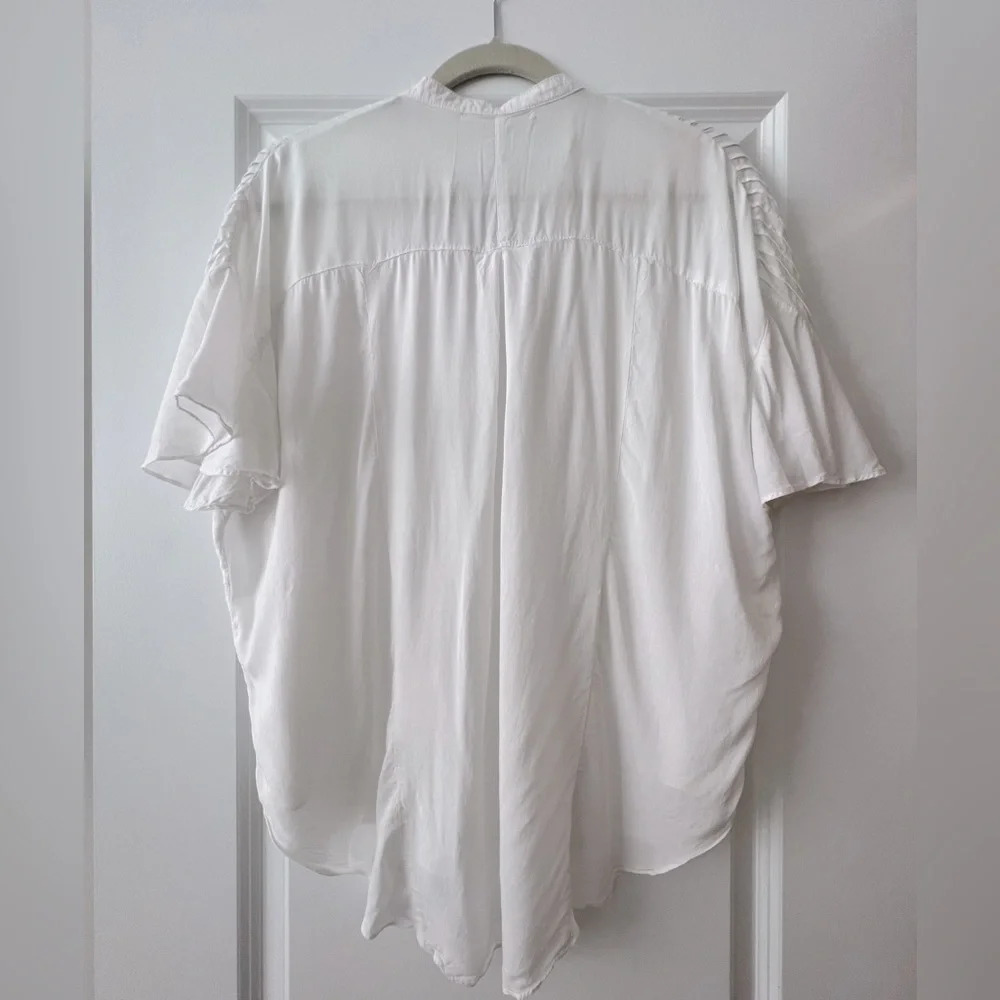 Women’s White Blouse Top Loose Fit Flowy Short Sleeve Basic Everyday Casual - Picture 7 of 11
